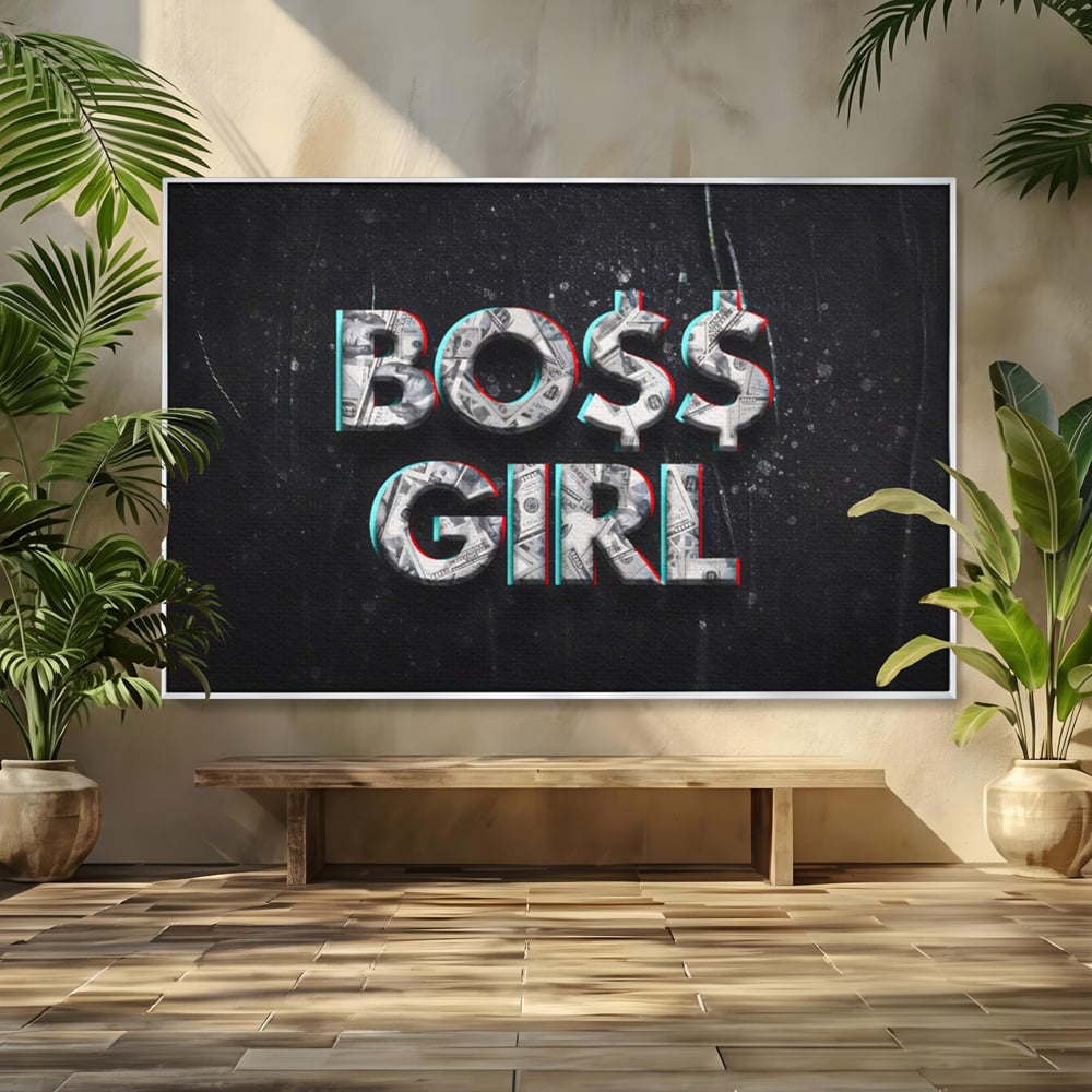 Tablou canvas cu tablou canvas motivant boss girl, in rama de aluminiu argintiu